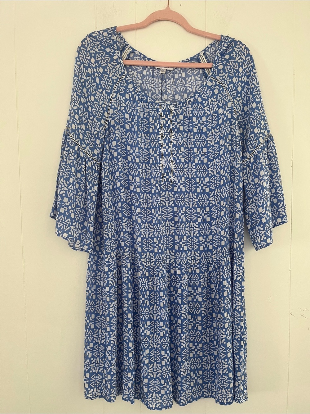 Southern Tide Whitnee Blue White Performance Geometric Pattern Dress Sz Medium - Picture 5 of 10